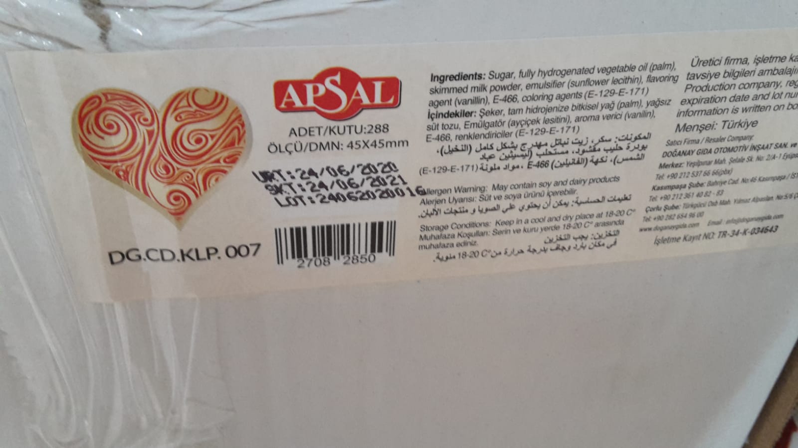 DEKOR ÇİKOLATA KALP KLP.007 (45*45)mm 288li 10pk