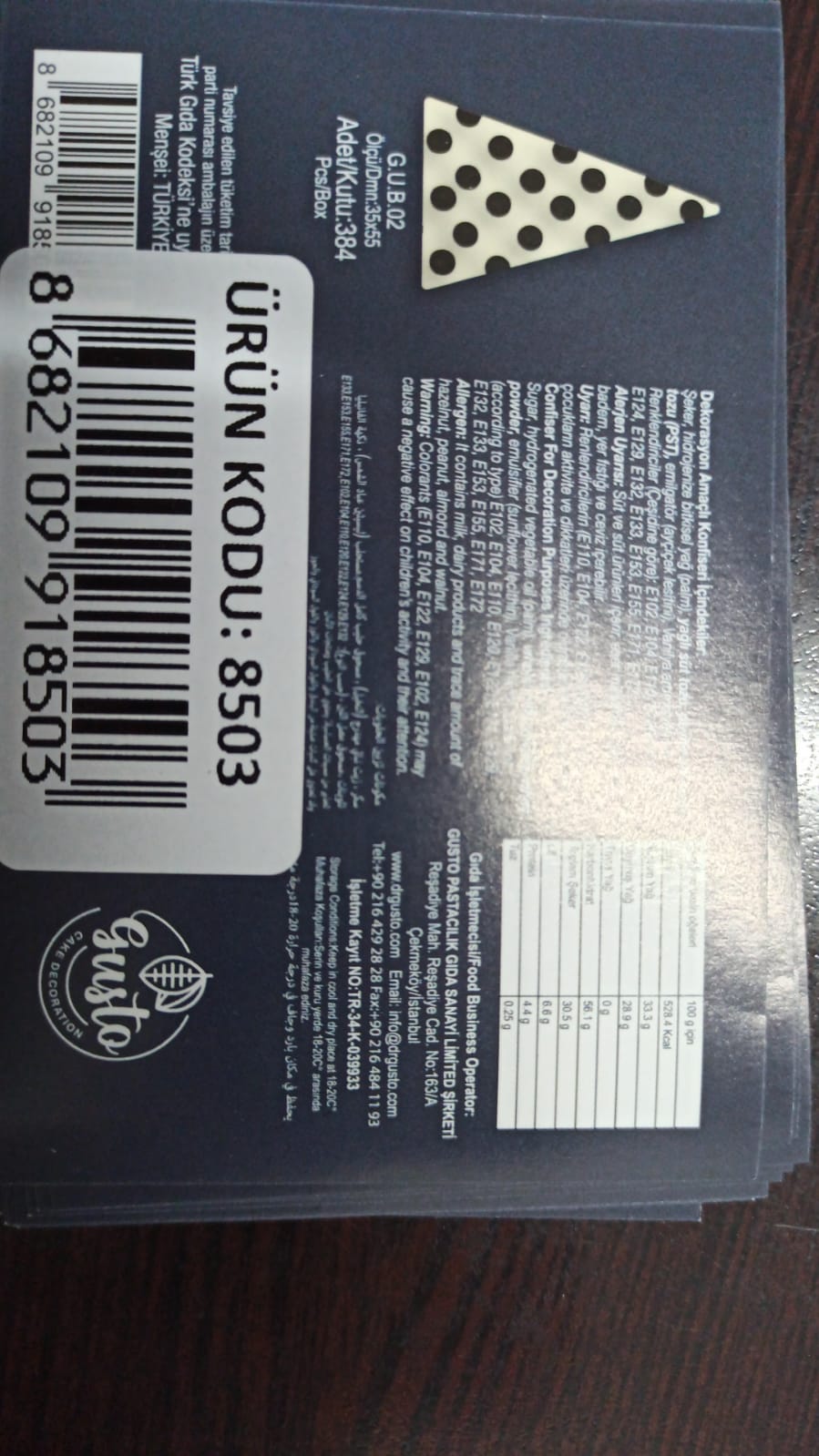 DEKOR ÇİKOLATA ÜÇGEN 8503 (35*55)mm 384LÜ